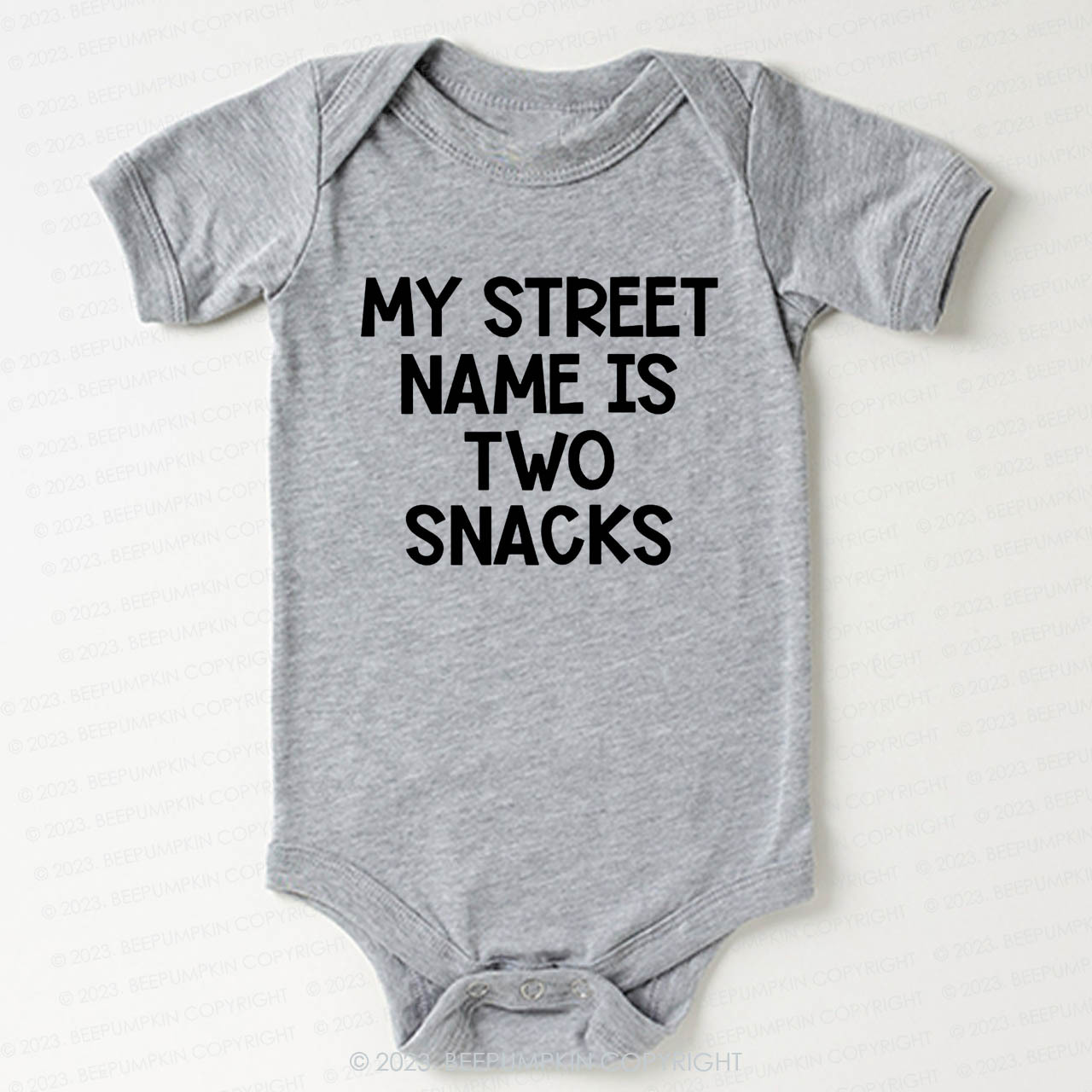 My Street Name Is Two Snacks Bodysuit For Baby