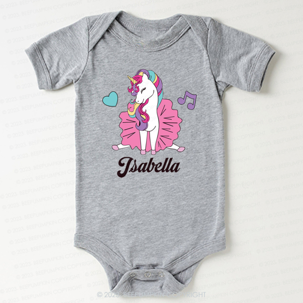 Unicorn Music Custom Name Bodysuit For Baby