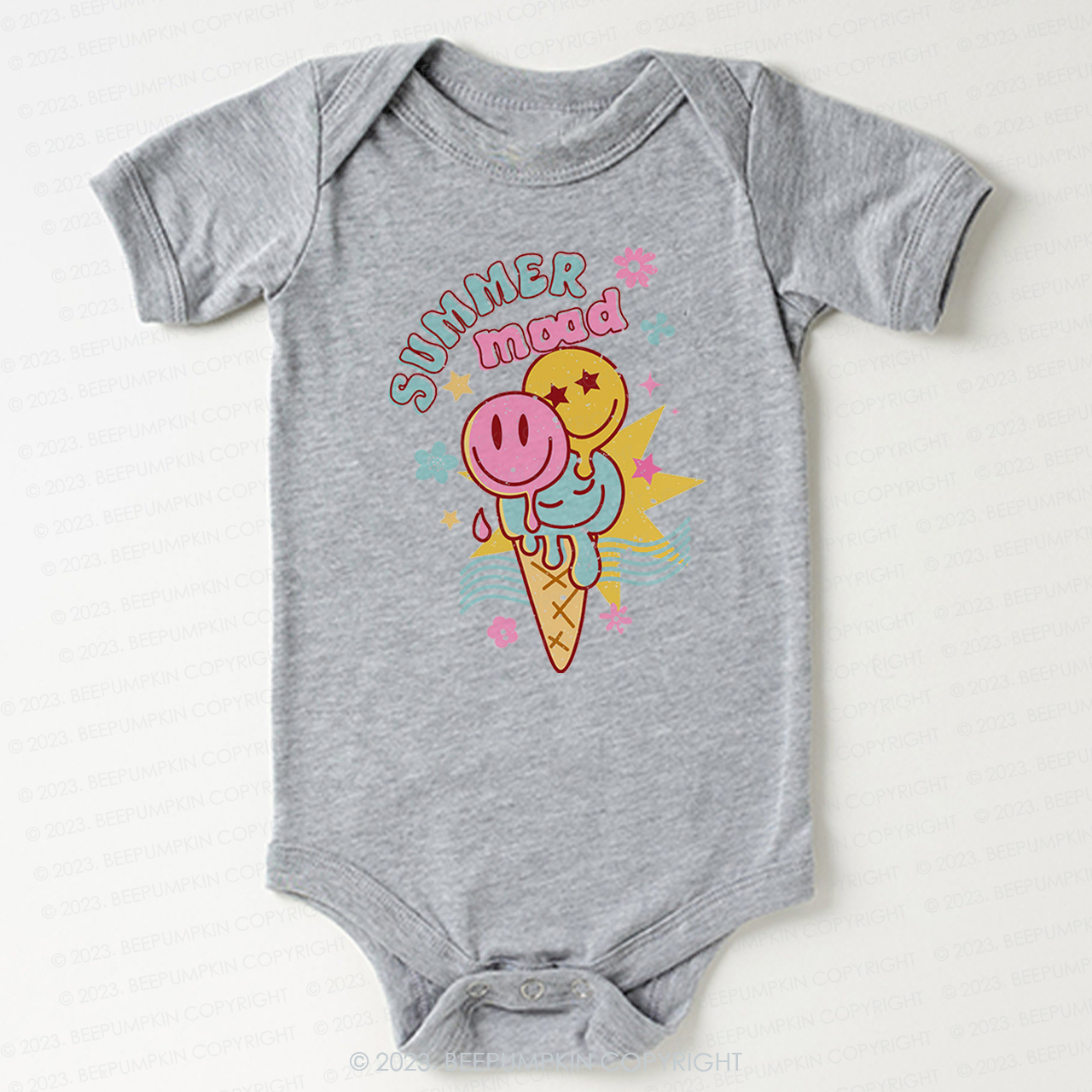 Summer Mood Ice Cream Happy Face Bodysuit For Baby
