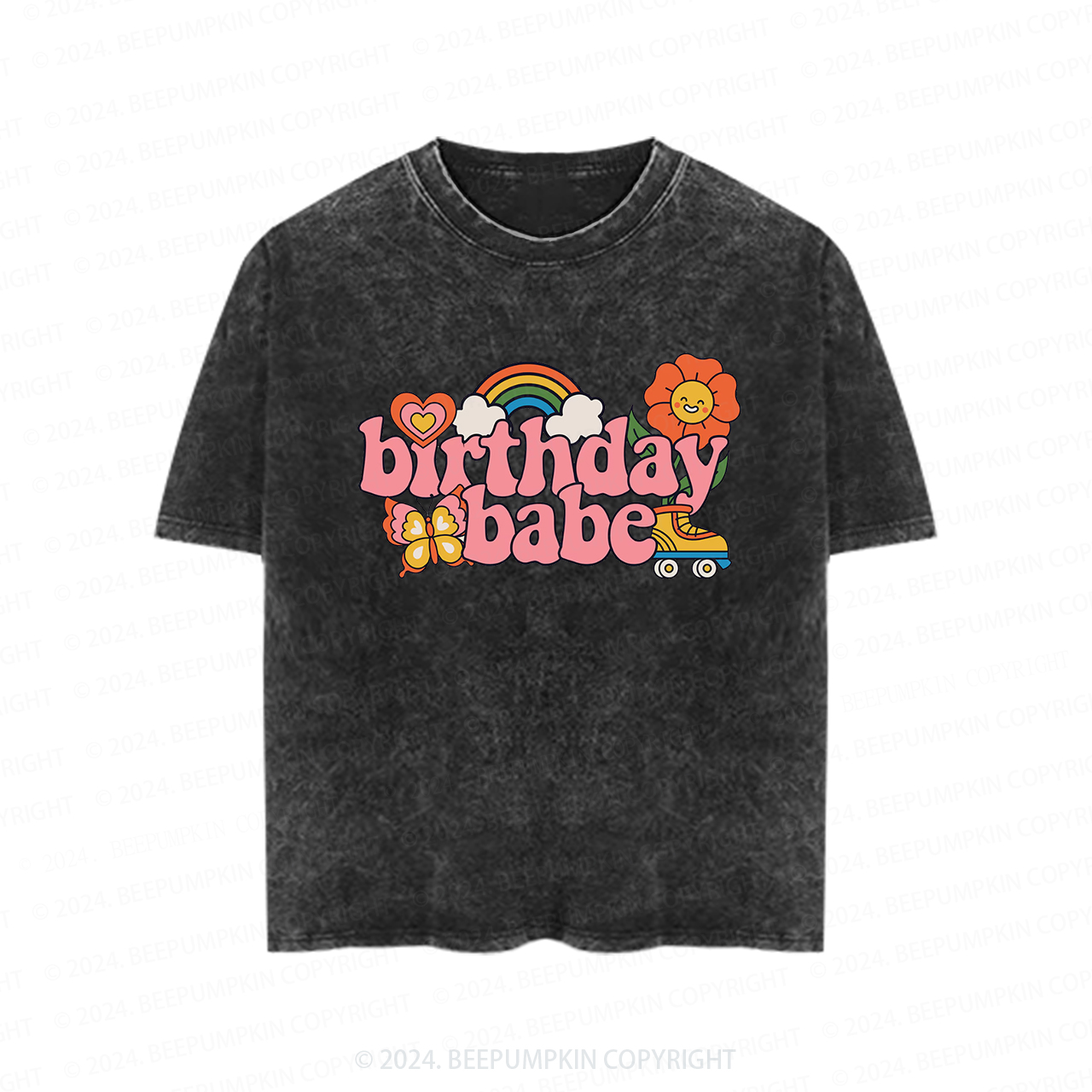Pink Retro Birthday Babe Toddler&Kids Washed Tees         