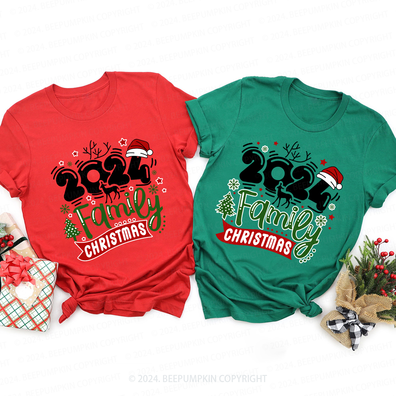 Christmas Hat With 2024 Family Matching Shirts