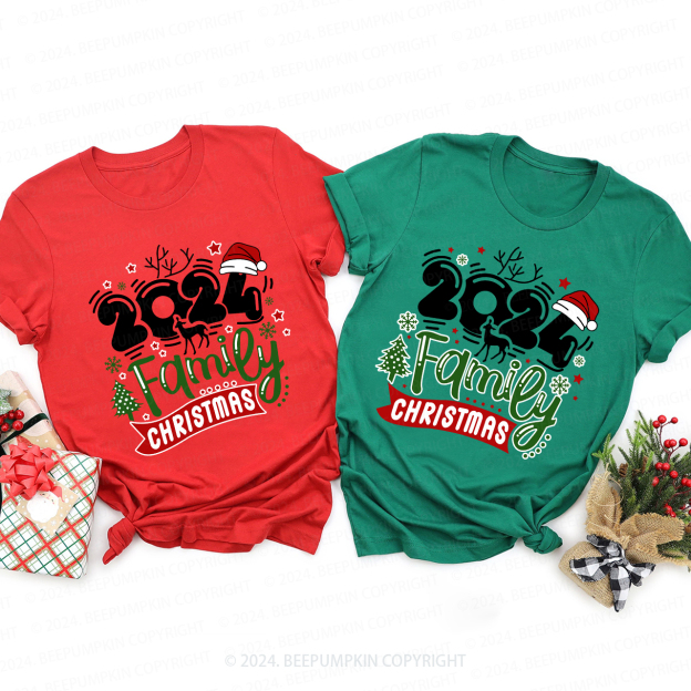 Christmas Hat With 2024 Family Matching Shirts