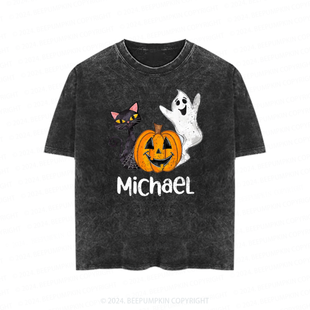 Personalized Halloween Cat Toddler&Kids Washed Tees          