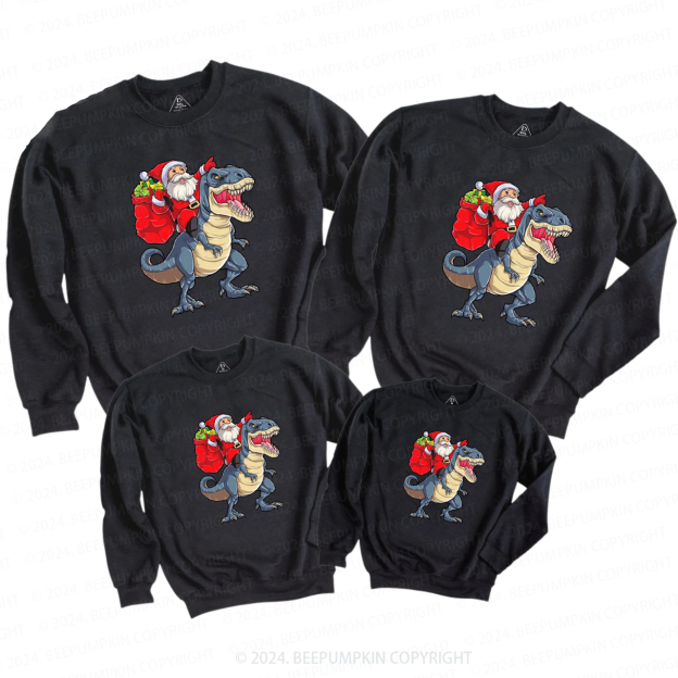 Santa Riding Dinosaur Family Christmas Sweatshirt