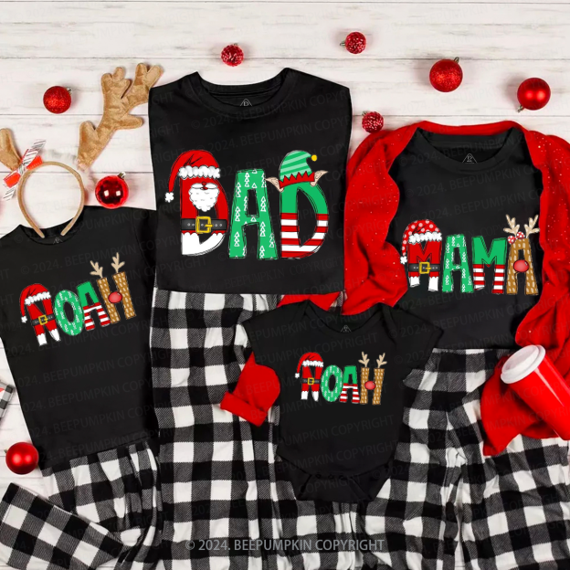 Personalized Cartoon Font Santa Family Matching T-Shirts Beepumpkin