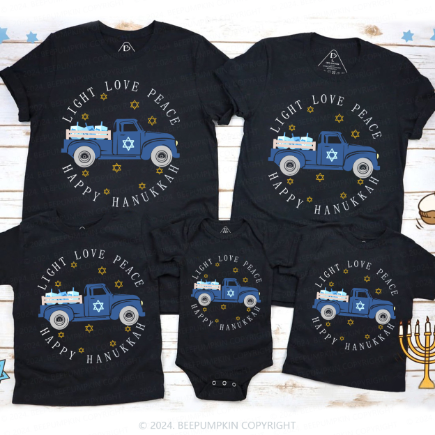 Hanukkah Dreidels Light Love Peace Family T-Shirts Beepumpkin
