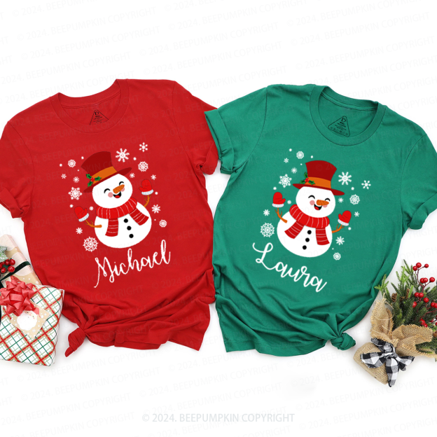 Personalized Happy Snowman Christmas Family Matching T-Shirts Beepumpkin