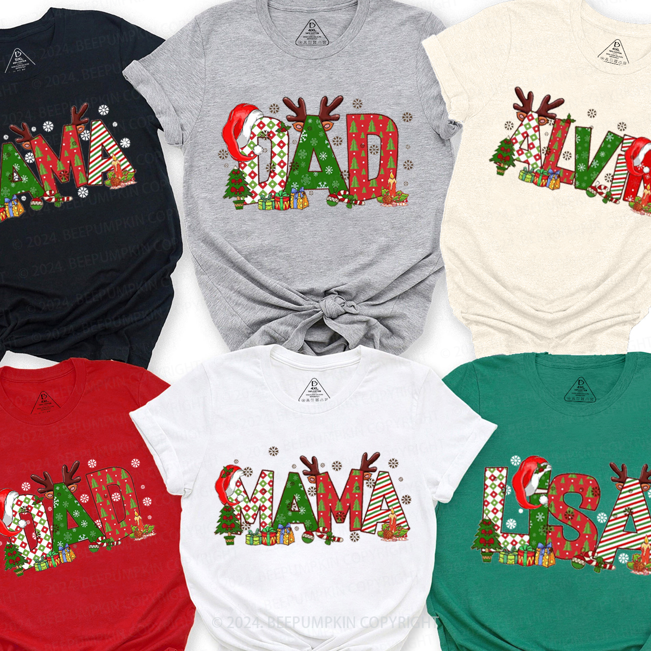Personalized Color Christmas Nam Family Matching T-Shirts Beepumpkin