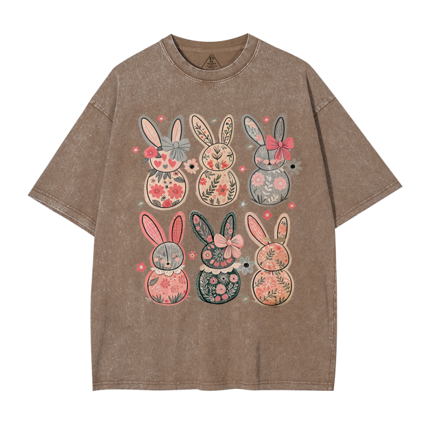 Coquette Easter Bunny Floral Mama Washed T-Shirts