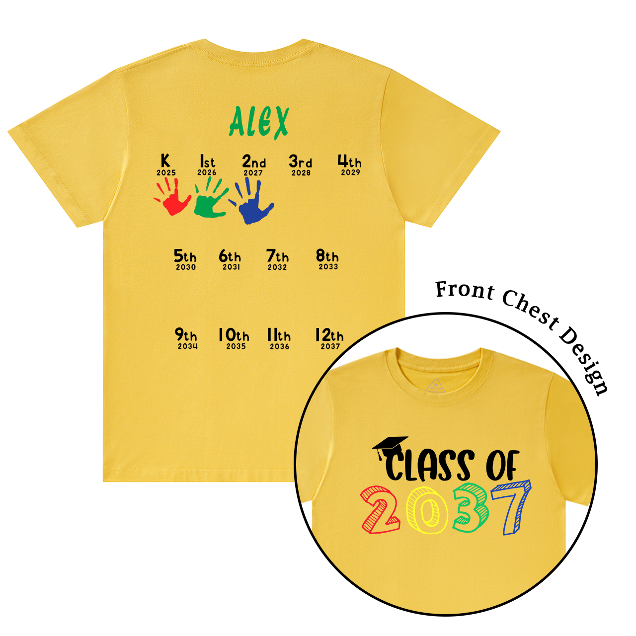 Hand Print-Class Of 2037 Personalized Shirts For School Kids