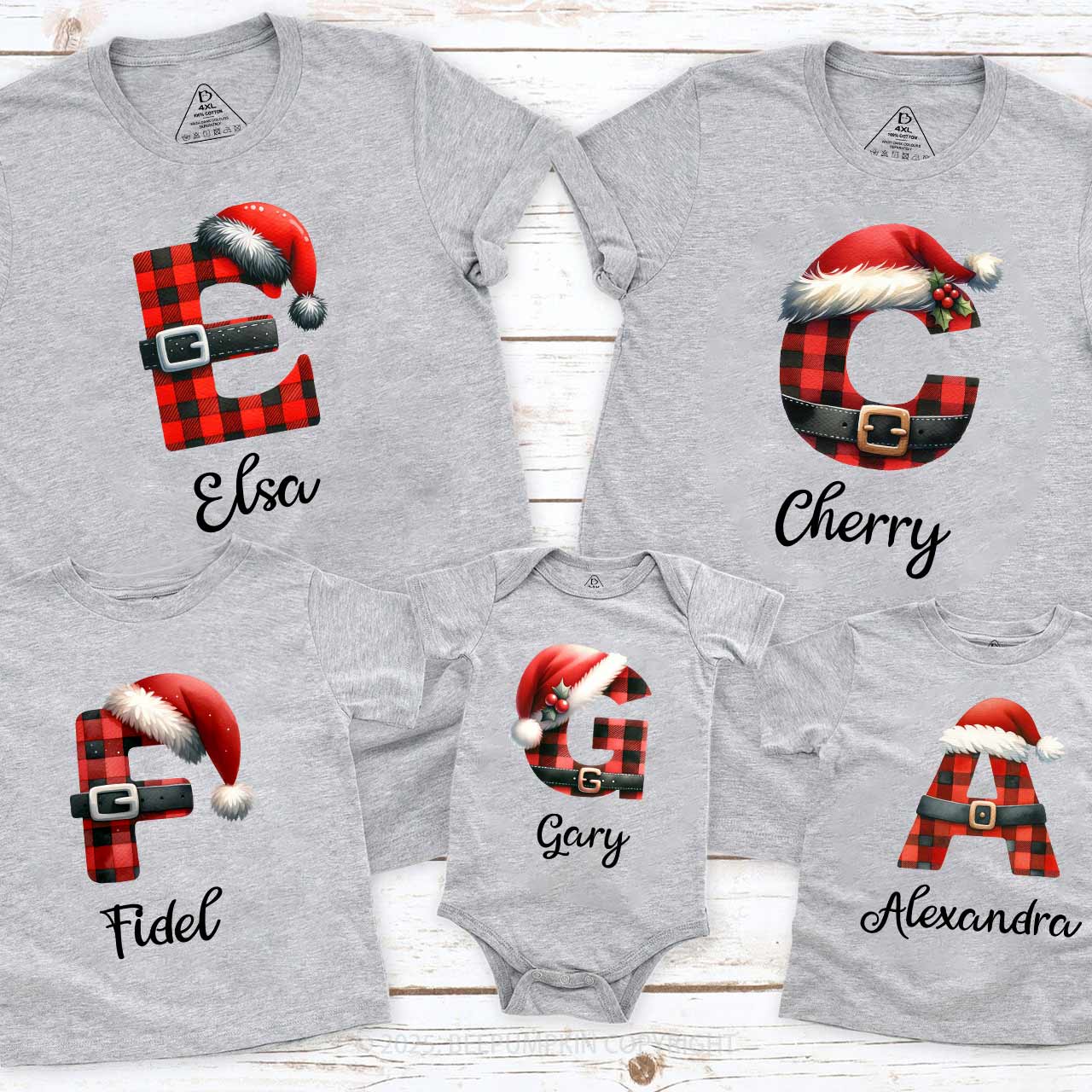 Personalized Reindeer Santa Claus Christmas Plaid Letters T-Shirts Beepumpkin