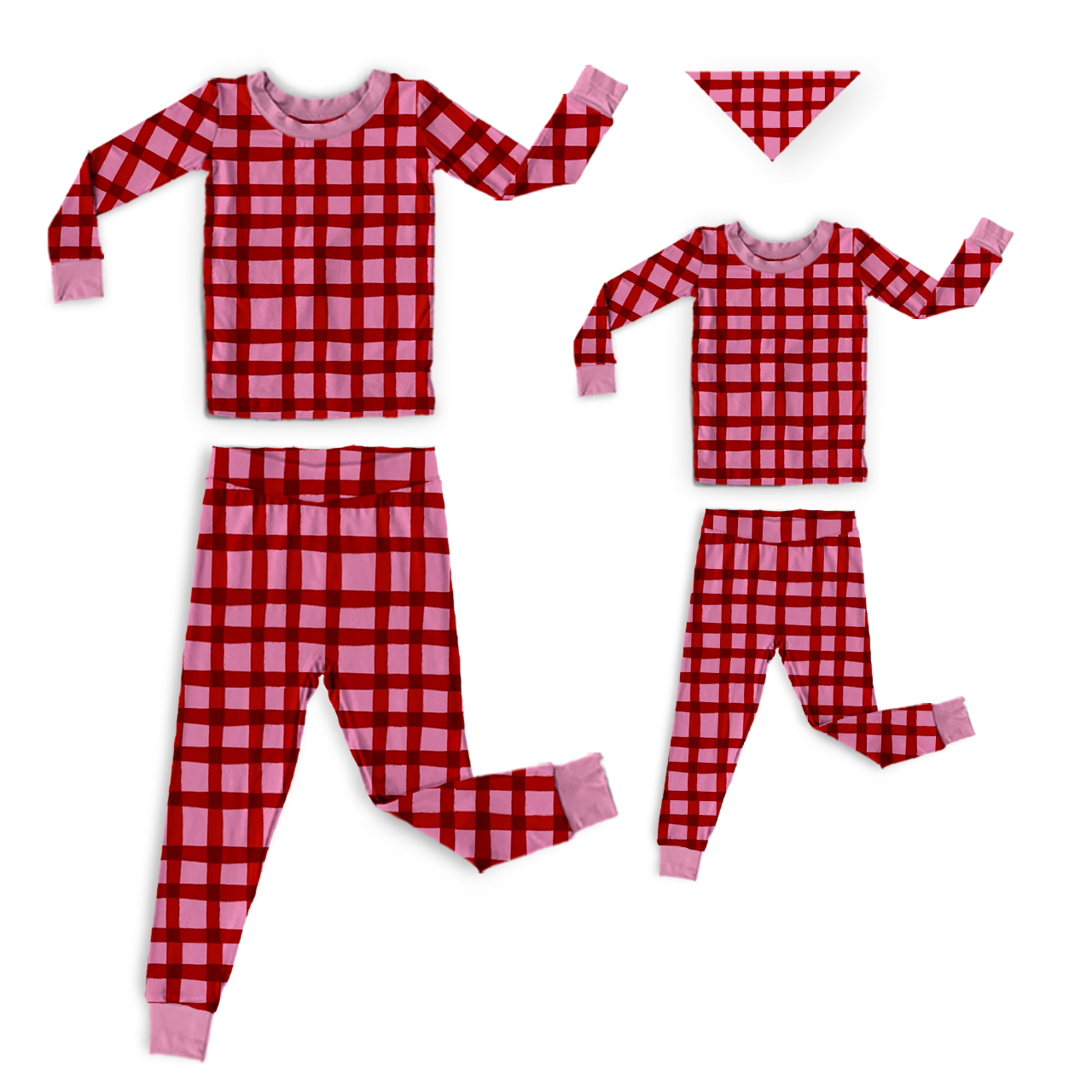Red Wavy Weave All-Over Print Mom&Me Cuffed Pajama Sets
