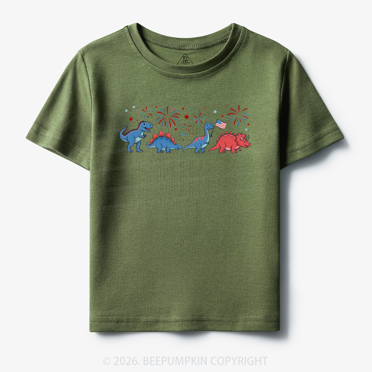 Cute Dinosaur American Flag Fireworks Toddler&Kid's Tees