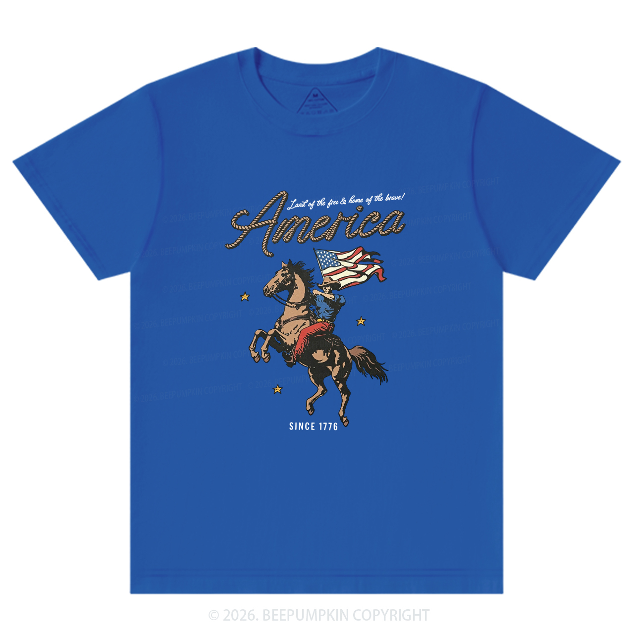 Western Cowboy Waving American Flag Retro T-Shirts