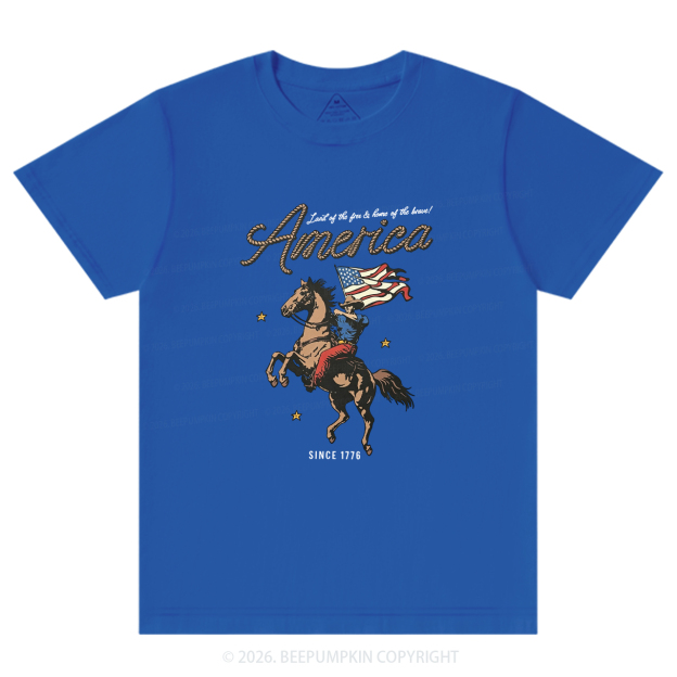 Western Cowboy Waving American Flag Retro T-Shirts