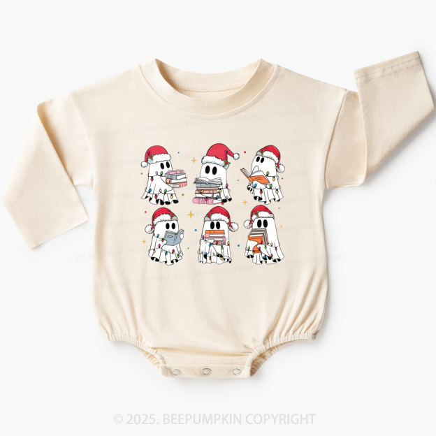 Christmas Book Ghost Baby Bubble Romper Beepumpkin