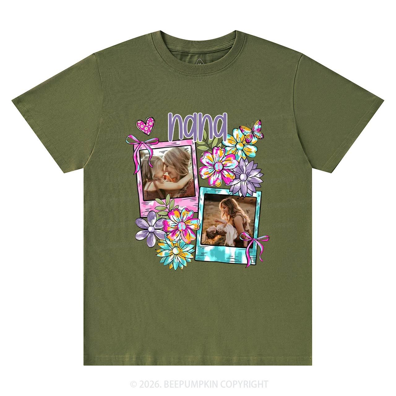 Personalized Floral Coquette Bow Photo T-Shirt For Mom
