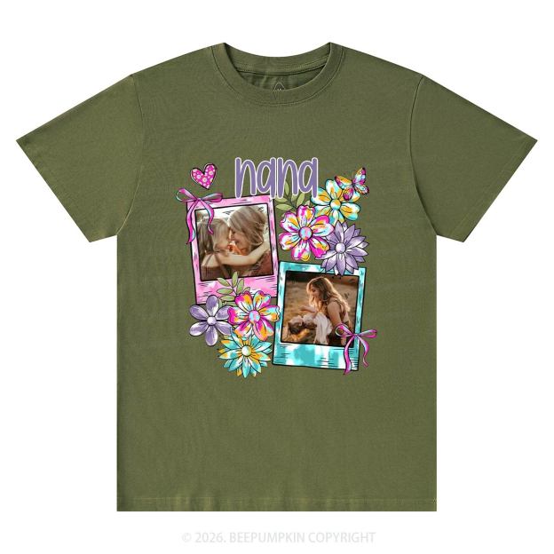 Personalized Floral Coquette Bow Photo T-Shirt For Mom