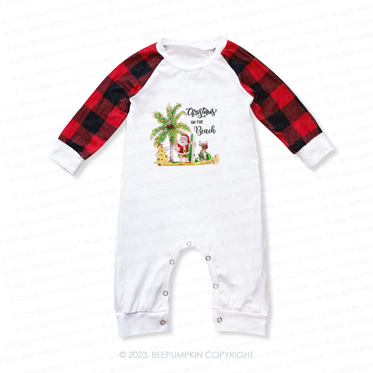 Santa With Elk Christmas On The Beach Matching Pajamas