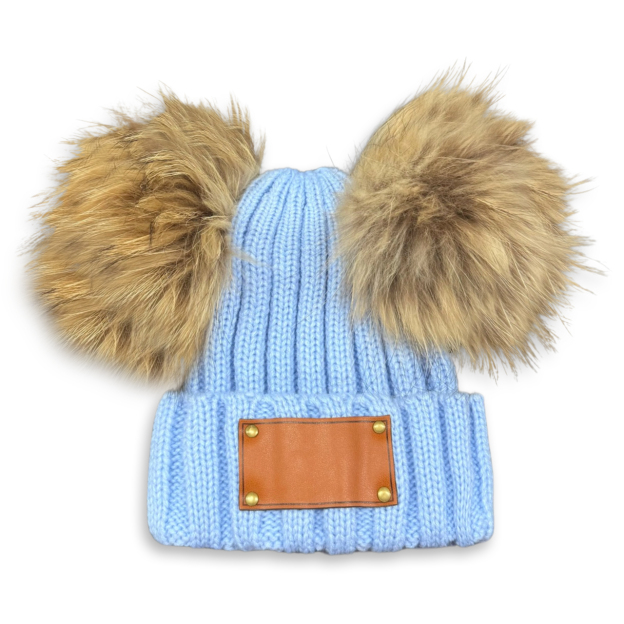 7 Colors Vegan Leather Patch Double PomPom Hat 
