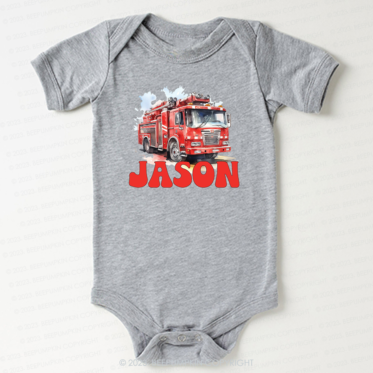 Personalized Name Firetruck Bodysuit For Baby
