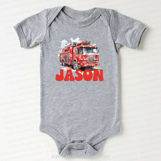 Personalized Name Firetruck Bodysuit For Baby