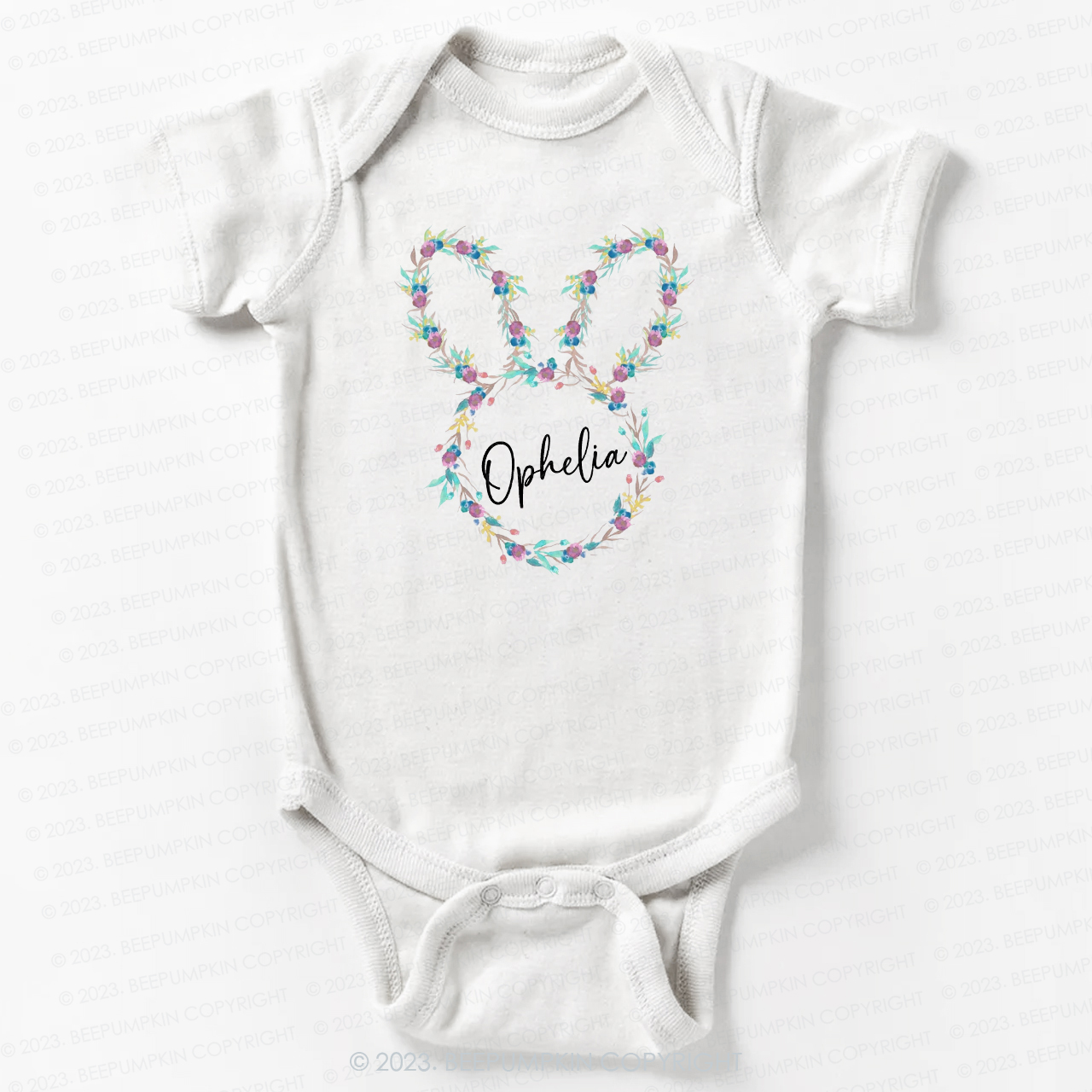 Floral Bunny Head Easter Bodysuit For Baby