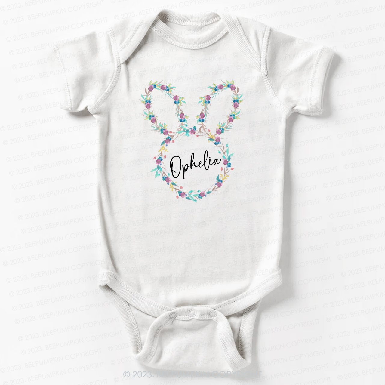 Floral Bunny Head Easter Bodysuit For Baby