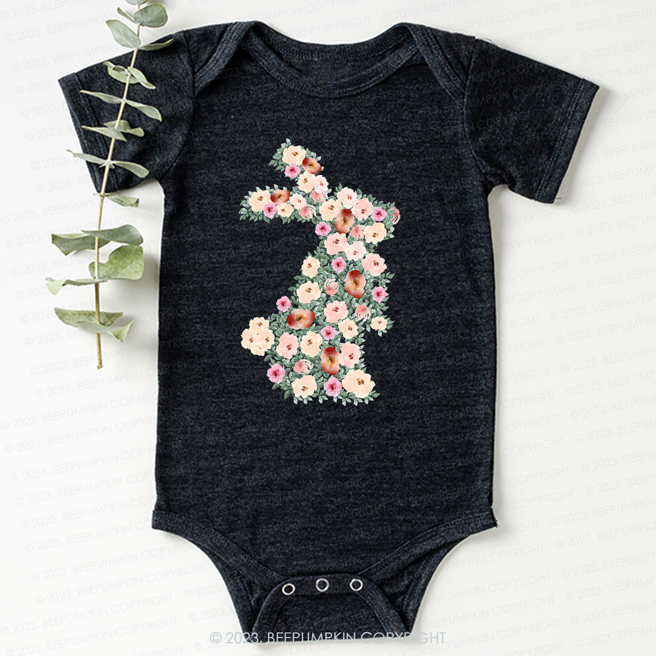 Spring Floral Bunny Easter Bodysuit For Baby