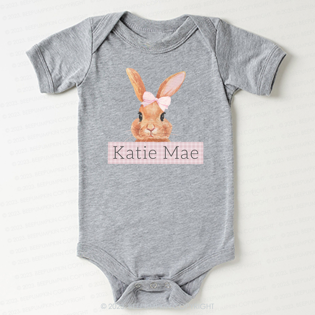 Pink Bunny Gingham Name Bodysuit For Baby