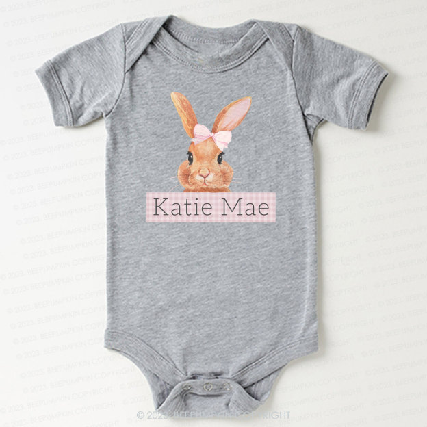 Pink Bunny Gingham Name Bodysuit For Baby