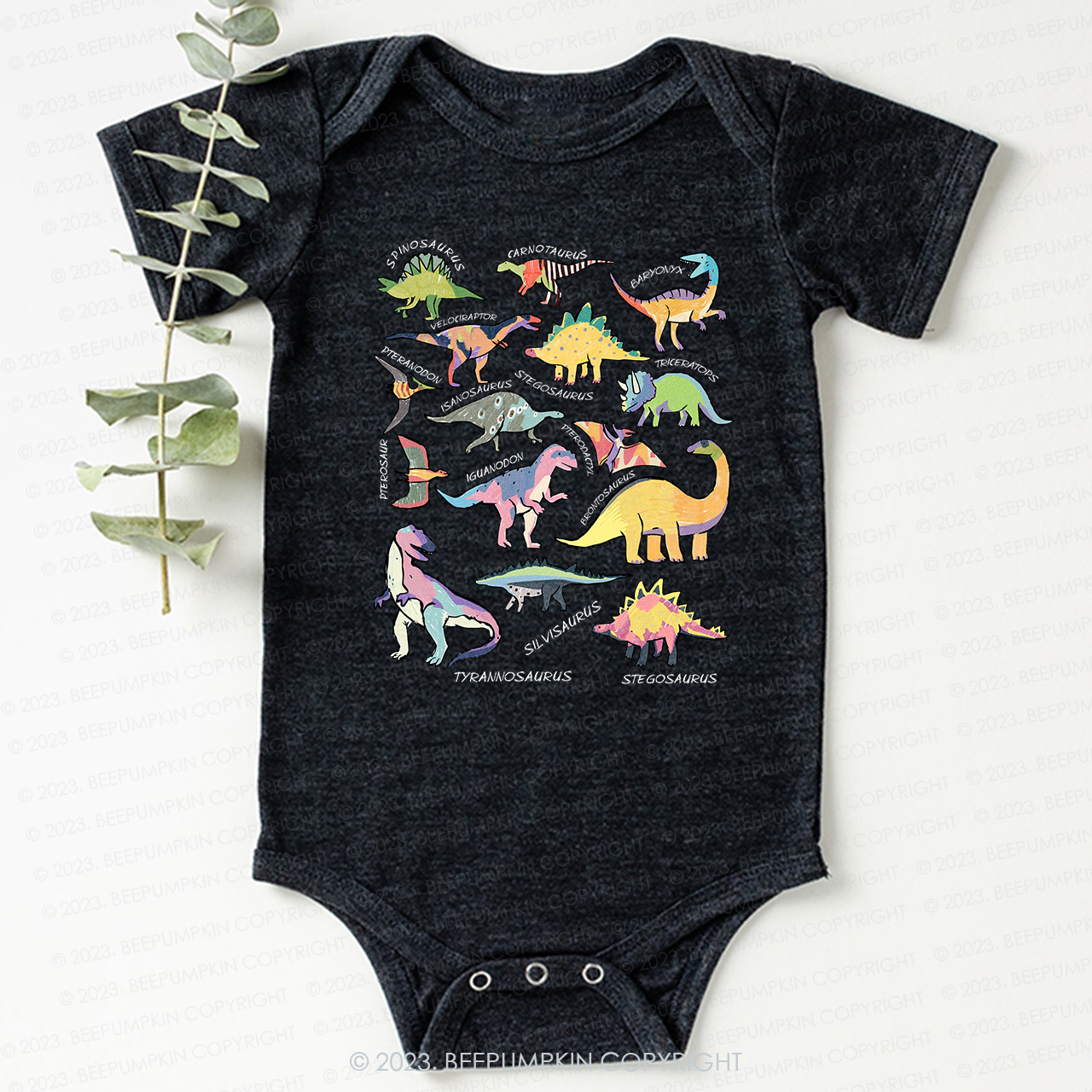 Retro Natural Baby Bodysuit - Types of Dinosaurs