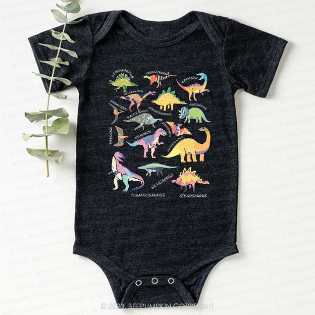 Retro Natural Baby Bodysuit - Types of Dinosaurs