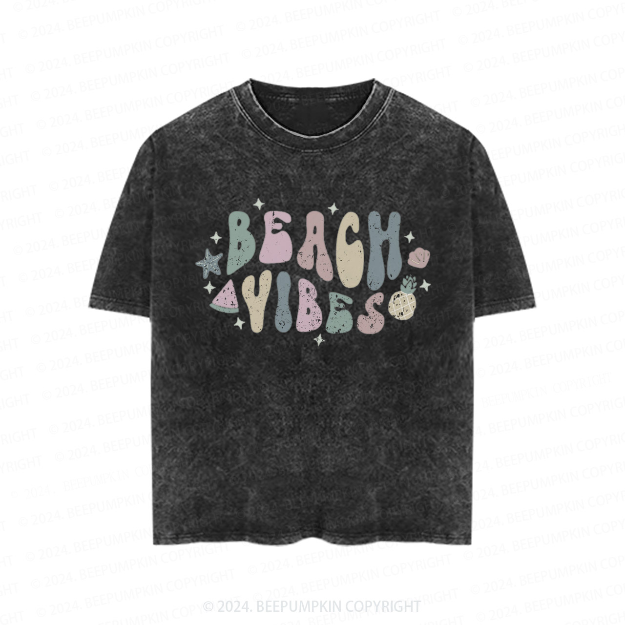 Retro Summer Beach Vibes Toddler&Kids Washed Tees         