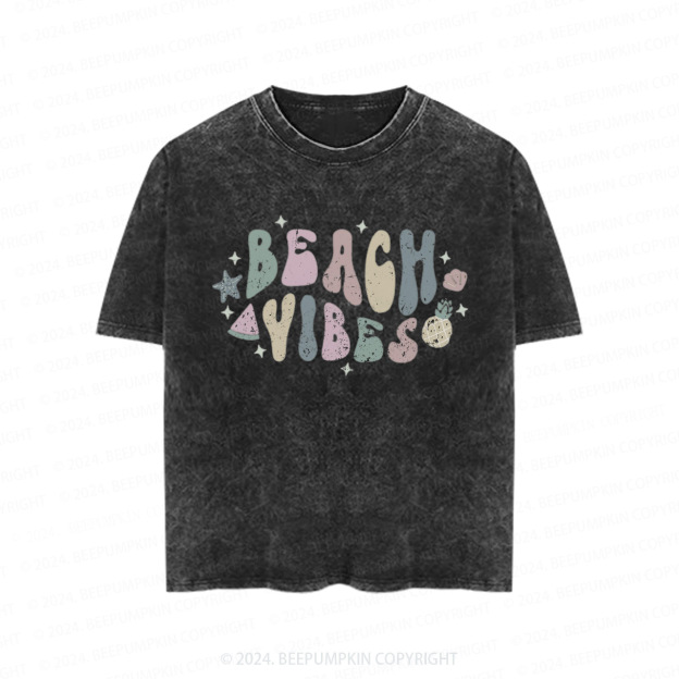 Retro Summer Beach Vibes Toddler&Kids Washed Tees         