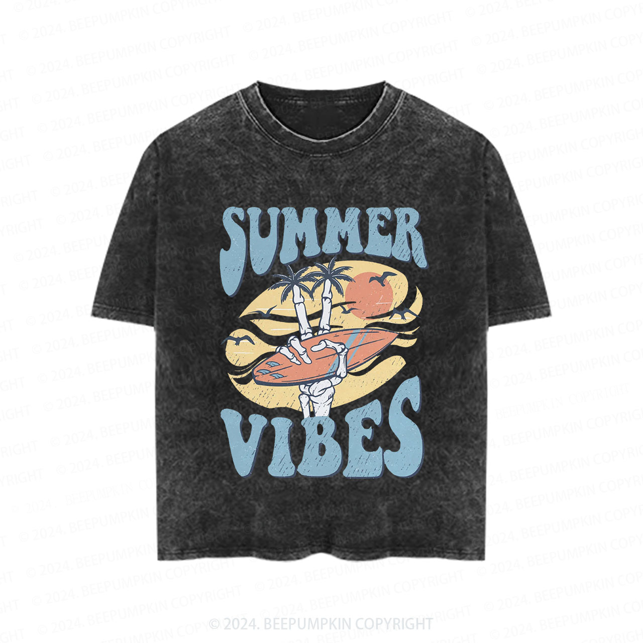 Summer Vibes Surf Board Toddler&Kids Washed Tees         