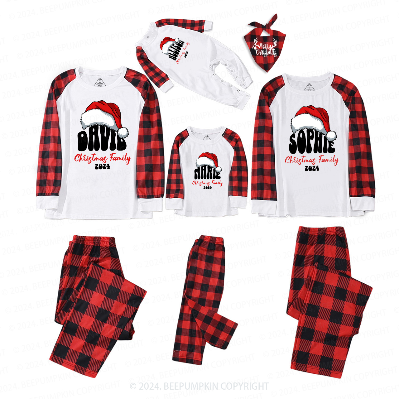Personalized Red Hat And Name Family Matching Pajamas