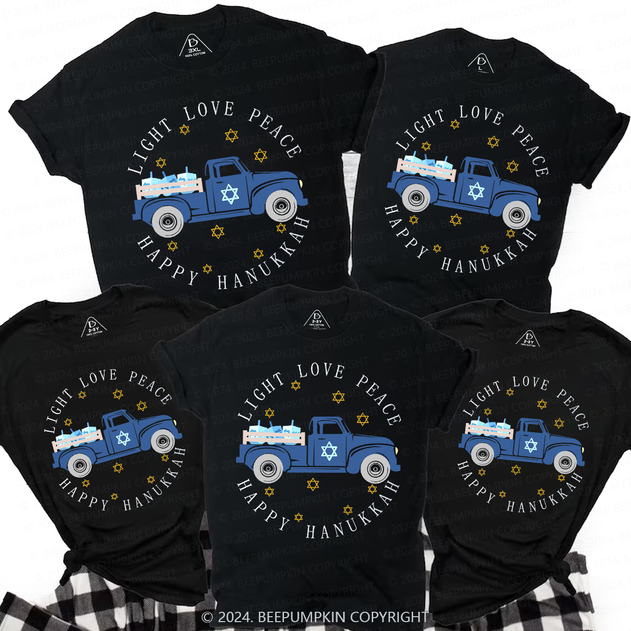 Hanukkah Dreidels Light Love Peace Family T-Shirts Beepumpkin