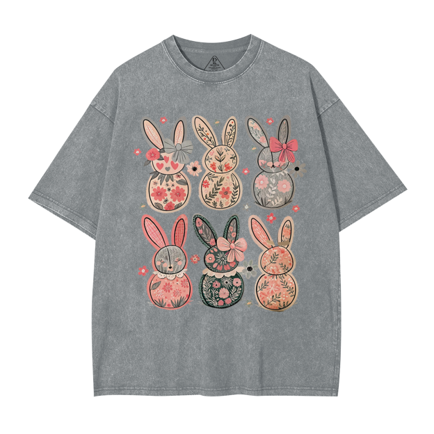 Coquette Easter Bunny Floral Mama Washed T-Shirts
