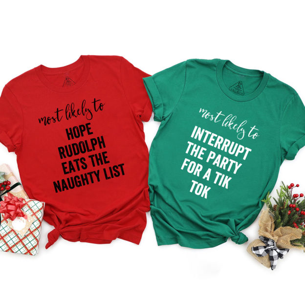 Personalized Most Likely To Funny Christmas Family Matching T-Shirts Beepumpkin