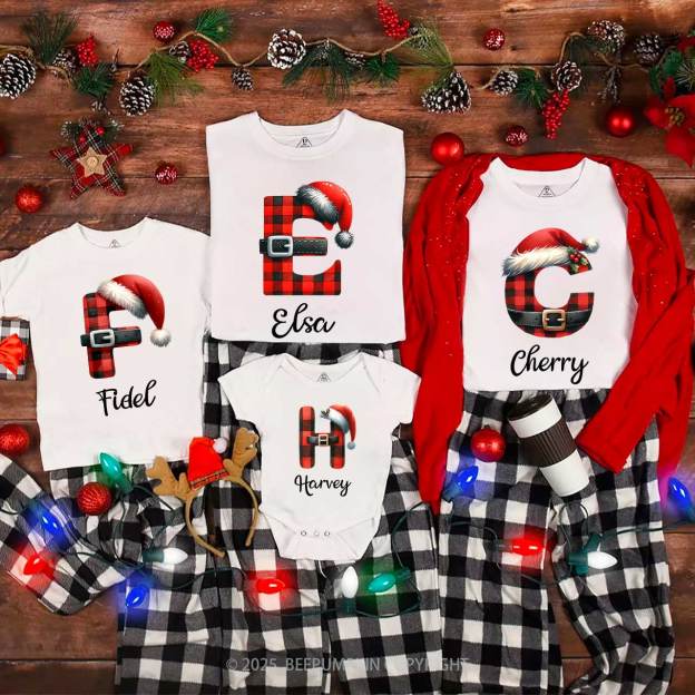 Personalized Reindeer Santa Claus Christmas Plaid Letters T-Shirts Beepumpkin
