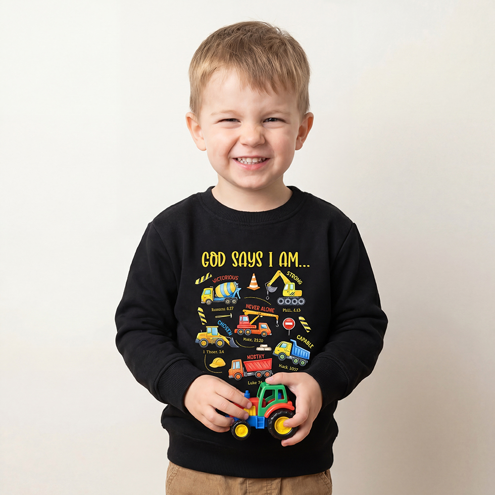 God Says I Am Construction Kid's Sweatshirt