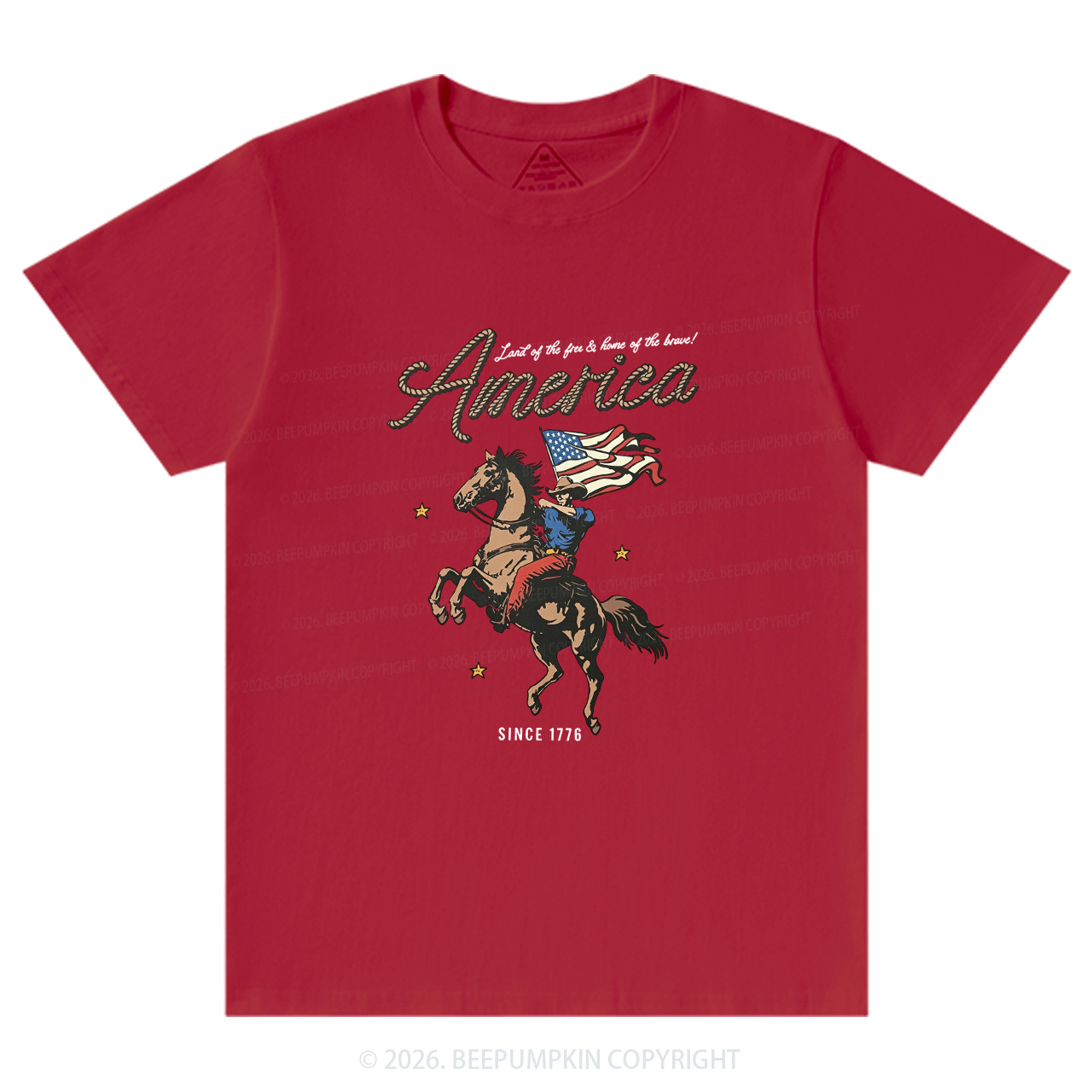 Western Cowboy Waving American Flag Retro T-Shirts