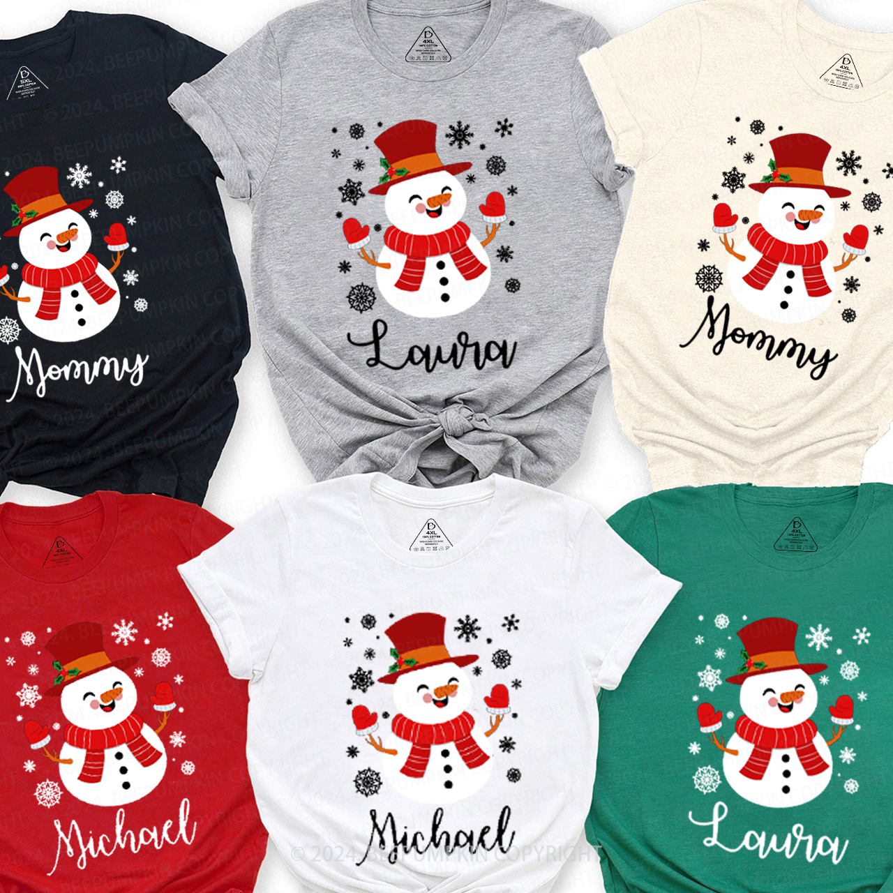 Personalized Happy Snowman Christmas Family Matching T-Shirts Beepumpkin