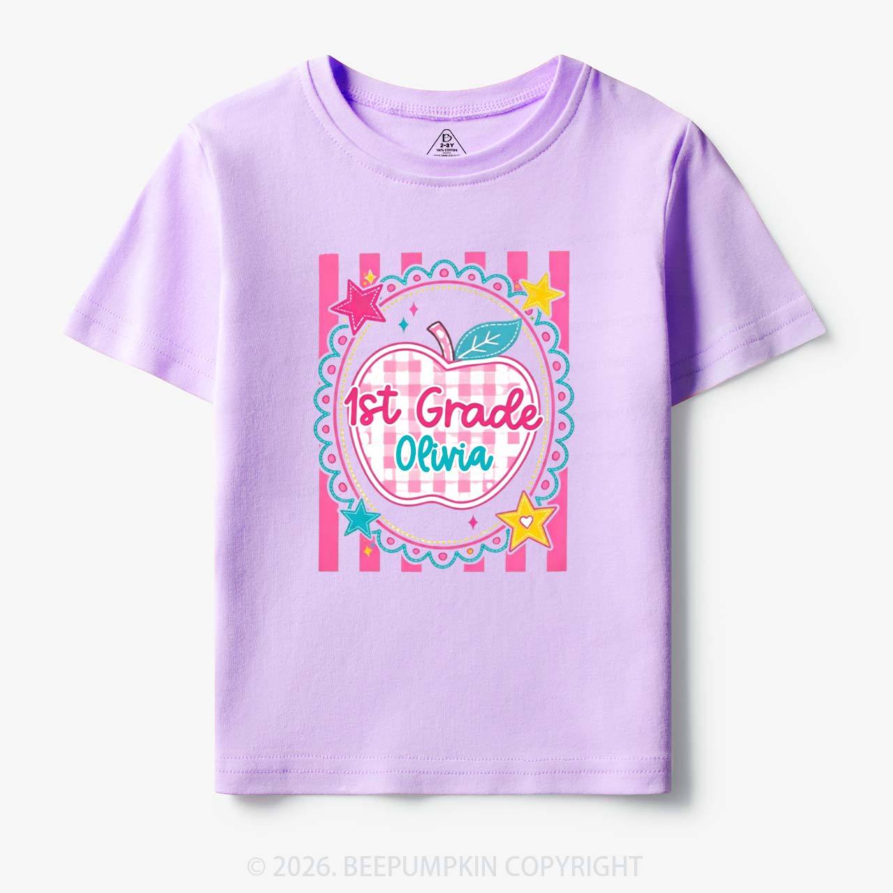 Personalized Girly Pink Gingham Back To School Toddler&Kid's Tees