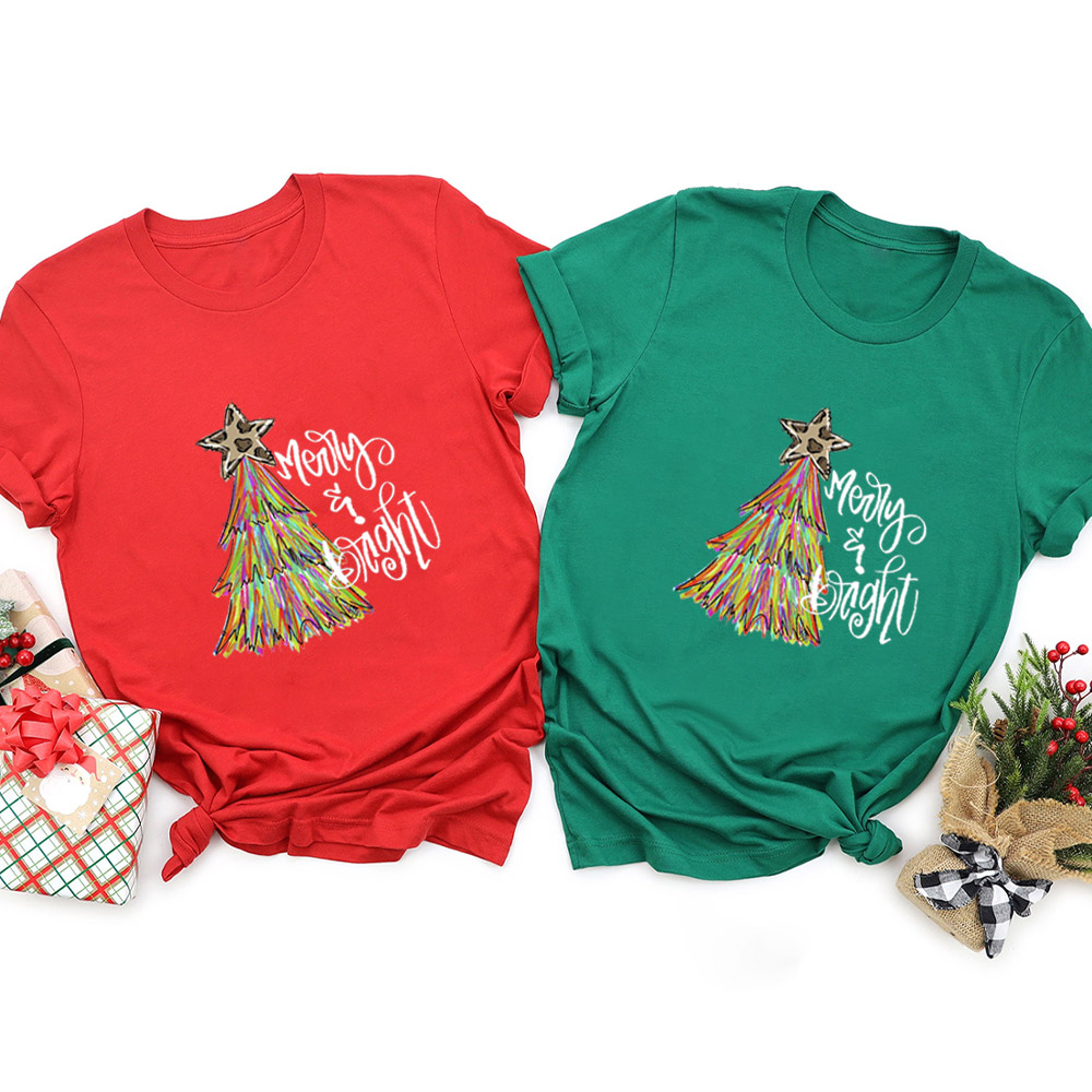 Merry & Bright Christmas Tree Family Matching Shirt