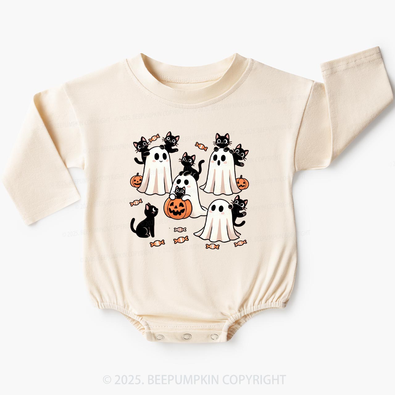Halloween Black Cat & Ghost Baby Bubble Romper Beepumpkin