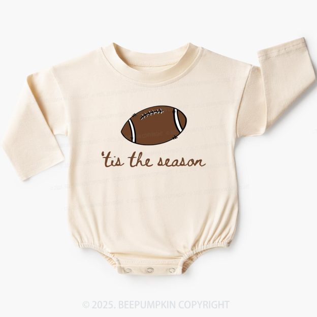 Tis The Season Football Baby Bubble Romper Beepumpkin