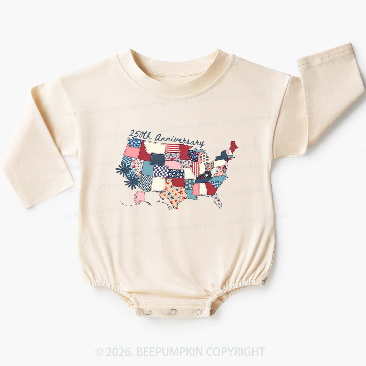 US 250 Years Patriotic Patchwork Baby Bubble Romper