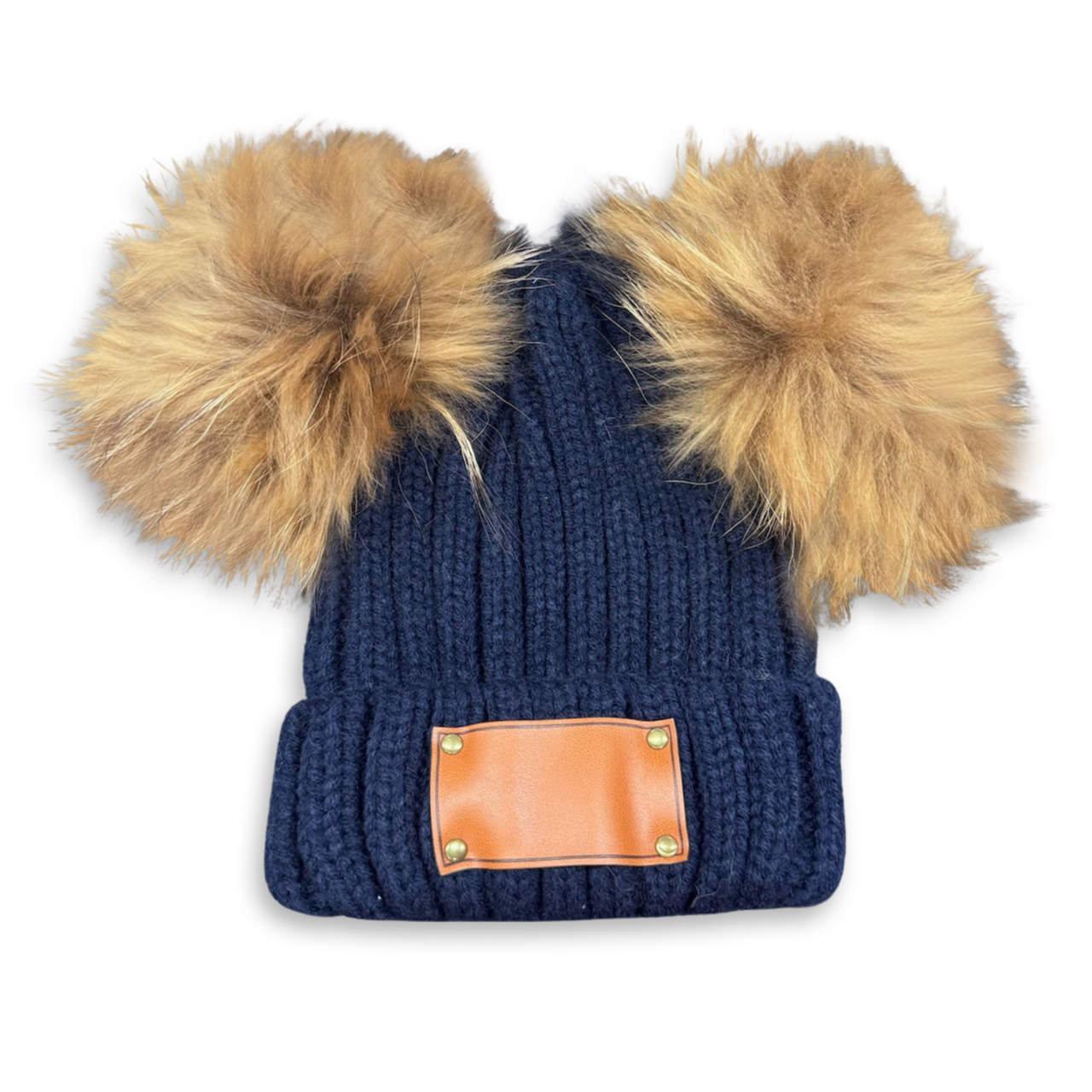 7 Colors Vegan Leather Patch Double PomPom Hat Sale-Beepumpkin™